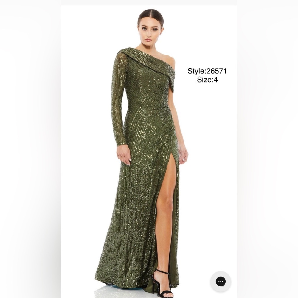 Asymmetrical olive colour sequin dress